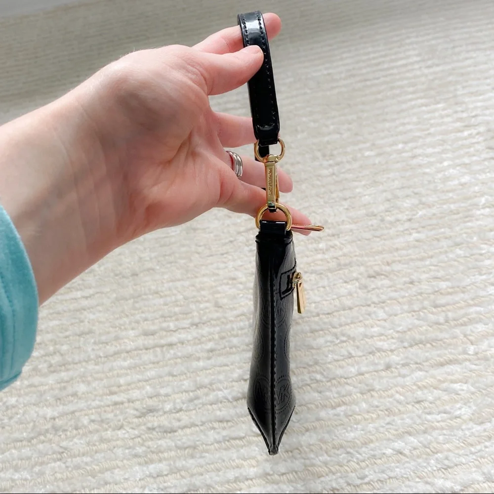 NWOT Michael Kors black patent logo wristlet